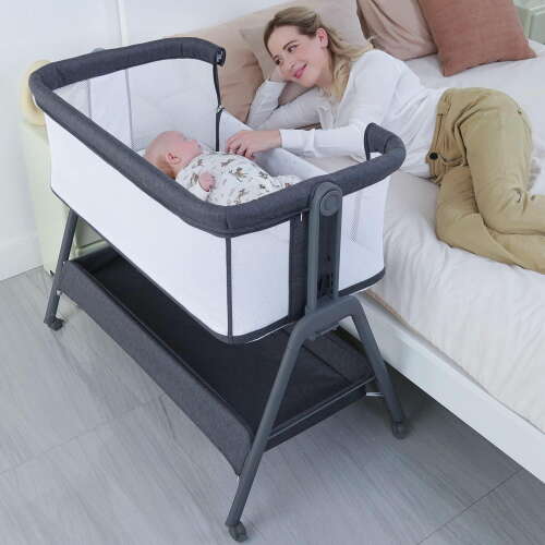 Rent To Own - ANGELBLISS Flat Bedside Bassinet with Storage Basket - Black