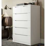 Rent to own EnHomee White Dresser for Bedroom Wood 6 Drawer Tall Dresser Chest of Drawers with Smooth Metal Rail Large Wood Dresser Modern Storage Cabinet for Bedroom Living Room Closet, 43.3"Hx 27.5"Lx 15.7"D