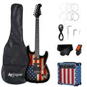 Rent to own Leo Jaymz 39 Inch Full Size Electric Guitar Kit Electric Guitar Beginner Kits - 20W AmplifierDigital TunerCarring BagShoulder Strap,Connecting Cable (US Flag)