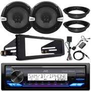 Rent to own JVC KD-X38MBS Single DIN Marine Bluetooth USB AUX LED AM/FM Stereo Receiver, 2x JVC 6.5" 2-Way Speakers, Dash Install Kit, Speaker Adapters, Thumb Control Module, Antenna, Harley Handle Bar Controls