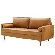 Rent to own Contemporary Modern Urban Designer Living Room Lounge Club Lobby Sofa, Faux Leather, Tan Brown