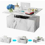 Rent to own PAKASEPT Lift Top Coffee Table,3 in 1 Multi-Function Coffee Table with 4 Storage Bench,39.4”Modern Coffee Lift Table Dining Table for Living Room Reception Room (Faux Marble White)