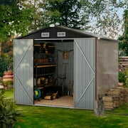 Rent to own Sonegra Outdoor Shed 8 x 6 ft Storage Sheds Galvanized Metal Shed with Air Vent and Door, Tool Storage Shed Bike Shed, Tiny House Garden Tool Storage Shed for Backyard Patio Lawn (Floor Frame)