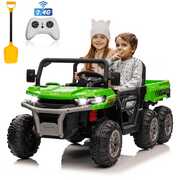 Rent to own Joyracer 4x4 24V Ride on Dump Truck with Remote Control, 2 Seater Electric Powered Ride on Toys, 6-Wheel UTV Car w/ Tipping Bucket Trailer, Shovel, Suspension, Bluetooth Music, Big Kids, Green