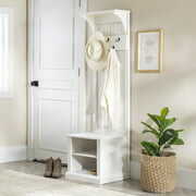 Rent to own solve Farmhouse Grooved Solid Wood Hall Tree, White