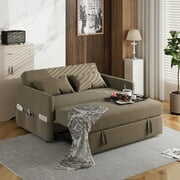 Rent to own HUTWIFE 57" Velvet Convertible Sleeper Sofa Bed ,Sofa with Pull Out Bed,Loveseat Sofa Couch(Light Brown)