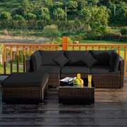 Rent to own Gymax 5PCS Rattan Patio Conversation Set Outdoor Furniture Set w/ Ottoman Black Cushion