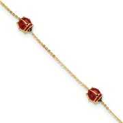 Rent to own 14K Yellow Gold Polished Enameled Ladybugs 6.5 in. with 0.75 in. Extension Bracelet