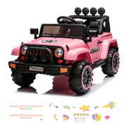 Rent to own 12V Electric Ride On Car with Remote Control, DIY Stickers, MP3, LED Lights, Full Function Doors, Four Wheels Suspension, 2 Motors, Pink