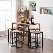 Rent to own Zimtown 5-Piece Dining Table Set, Bar Pub Table Set, Industrial Style Counter Height Kitchen Table with 4 Backless Bar stools for Dining Area