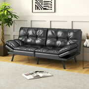 Rent to own Futon Sofa Bed, Convertible Memory Foam Futon Couch, Adjustable Sleeper Sofa bed , Leather, Black