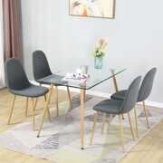 Rent to own 5 Pieces Dining Table Set for 4, Rectangle Glass Dining Table Set(Rectangle Table + 4 Fabric Deep Grey Chairs)