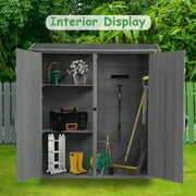 Rent to own Outdoor Storage Shed with Lockable Door, Wooden Tool Storage Shed with Detachable Shelves & Pitch Roof, Garden Storage Cabinet for Backyard Patio Deck Porch, 56"L x 19.5"W x 64"H, Gray