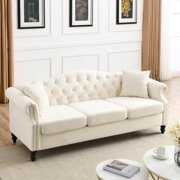 Rent to own Modern 79" Chesterfield Sofa with Two Pillows, 3 Seater Sofa Tufted Couch with Rolled Arms and Nailhead ,for Living Room, Bedroom, Office, Apartment, White