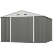 Rent to own Patiowell Size Upgrade 10 x 10 ft Outdoor Storage Metal Shed with Sloping Roof and Double Lockable Door, Gray