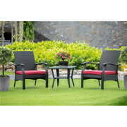 Rent to own DTL3C01B 3 Piece Outdoor-Furniture Black Wicker Dining Set Includes a Patio Tea Table and 2 Balcony Backyard Armchair with Linen Fabric Cushion, Small