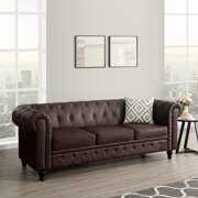 Rent to own Naomi Home Emery Chesterfield Sofa with Rolled Arms, Tufted Cushions / 3 Seater Sectional Sofa Couch for Small Space, Living Room, Bedroom, Apartment, Easy Tool-Free Assembly, Espresso, Air Leather