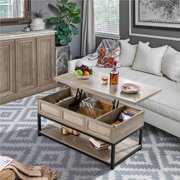 Rent to own Yaheetech Wooden Lift Top Coffee Table with Hidden Compartments and Bottom Open Storage Shelf Rustic Industrial Style for Living Room, Gray