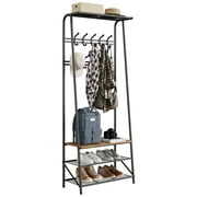 Rent to own JOMILLY Coat Rack, Hall Tree with Shoe Bench for Entryway,Rustic Brown