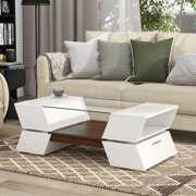 Rent to own Aukfa Glass Top Coffee Table with Open Shelves and Cabinets - 2-Tier Center Table for Living Room -  White