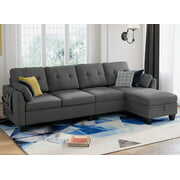 Rent to own Reversible Sectional Sofa L-Shape Sofa Convertible Couch 4-Seater Sofas Sectional for Apartment Dark Grey