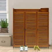 Rent to own ZhdnBhnos 7 Tier Bamboo Wood Shoe Storage Cabinet with Doors Free Standing Entryway Shoe Rack Organizer Closet for Bedroom Hallway Living Room