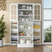 Rent to own 64 Kitchen Pantry Cabinets, White Kitchen Pantry Storage Cabinet with Adjustable Shelves & Doors, Buffet Cupboards Sideboard Tall Storage Cabinet Office Use