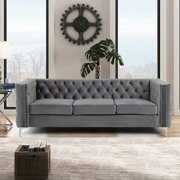 Rent to own Morden Fort Modern Sofa with Deep Dutch Velvet, Iron Legs-Velvet Grey