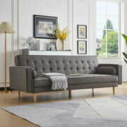Rent to own MYAY Modern Futon Sofa Bed, 83" Futon Couch Convertible Sofa Bed with 2 Pillows, Linen, Gray
