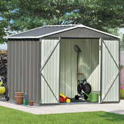Rent to own Patio 8ft x6ft Bike Shed Garden Shed, Metal Storage Shed with Lockable Doors, Tool Cabinet with Vents and Foundation Frame for Backyard, Lawn, Garden, Gray