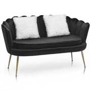 Rent to own MoNiBloom Modern Tufted Sofa, Velvet Loveseat Furniture with Two Pillows, Sleeper Sofa Couch with Padded Seat and Golden Metal Legs for Living Room, Black