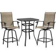 Rent to own Topeakmart 3 Piece Outdoor Bistro Table Set Swivel Patio Bar Stools Set with Tempered Glass Tabletop, Black/Brown