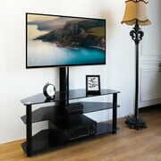 Rent to own TAVR Universal TV Stand for TVs up to 70 inch, Black Glass TV Stand with Swivel Mount