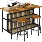 Rent to own Recaceik Kitchen Island With Seating, Wooden Counter 33"Height Table with Storage Kitchen Table Set for 2