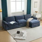 Rent to own Ktaxon 120" W Sectional Sofa Modern Convertible Couch with Double Seat Cushions L Shaped Sofa with Reversible Chaise, Chenille Fabric Sofa Set with 3 Wider Seater Gray-Blue