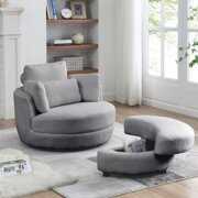 Rent to own 39"W Accent Swivel Chair Set, Oversized Sofa Chair with Moon Storage Ottoman, Round Accent Lounge Barrel Chair with 4 Pillows, Cuddle Leisure Chair Lounger Armchair, for Bedroom, Gray Teddy