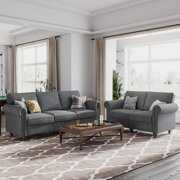 Rent to own Nolany Mid-Century Sofa and Loveseat Set Classic Upholstered 2 Piece Sofa Couch Set for Living Room Traditional Scrolled Arm Sofa Sets in Grey