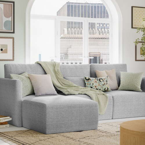 Rent to own Beautiful Drew Modular Sectional Sofa with Ottoman by Drew Barrymore, Gray Fabric