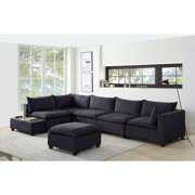 Rent to own Set of 7 Shadow Gray Madison Fabric Modular Sectional Sofa with Ottoman and USB Storage Console Table, 13'