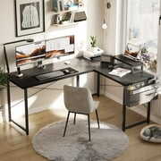 Rent to own 59 inch Modern L-Shaped Desk, Corner Computer Desk with Monitor Shelf, Simple Study Desk, Home Office Desk, Black