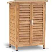 Rent to own Mcombo Outdoor Wood Storage Cabinet, Small Size Garden Wooden Tool Shed with Double doors, Outside Tools Cabinet for Backyard (24.6" x 18.3" x 38.2" ) 0985CR