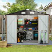 Rent to own Sunmthink 6 x 8 ft Outdoor Metal Storage Shed with Double Lockable Door, Brown