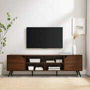 Rent to own Manor Park Mid-Century Modern Angle-Door TV Stand for TVs up to 80”, Dark Walnut