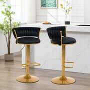 Rent to own BOSMILLER bar stools Set of 2, Height Adjustable ,Fabric around woven basket network design,Velvet Modern bar Chairs for Home and Kitchen Counter,Black