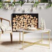 Rent to own Nathan James Piper White Faux Marble Gold Brass Metal Frame Round Modern Living Room Coffee Table