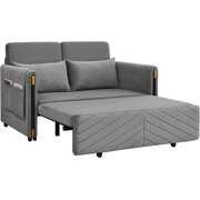 Rent to own Velvet Convertible Sofa Bed Couch - Pull Out Bed Accent Sofa Folding Sleeper Couch Mid Century Convertible Loveseat Sleeper Sofabeds Gray