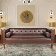 Rent to own Brown Couches for Living Room，Leather Couch 3 Seater Sofa ，Upholstered Mid Century Modern Sofas