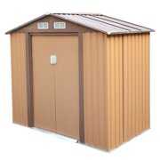 X Xhtang 4.2"x7"Outdoor Metal Shed,Utility Tool Shed House for Patio Lawn Equipment,Garden Storage Shed with Sliding Doors,Brown