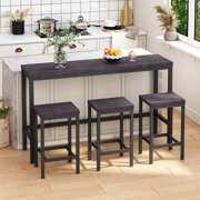 Rent to own Dining Table Set for 3, 4-Piece Counter Height Extra Long Dining Table Set with 3 Stools, Industrial Style Pub Bar Kitchen Set with Metal Footrest for Small Places, Dark Gray