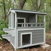 Rent to own Aivituvin Outdoor Cat House Wooden Shelter with Balcony